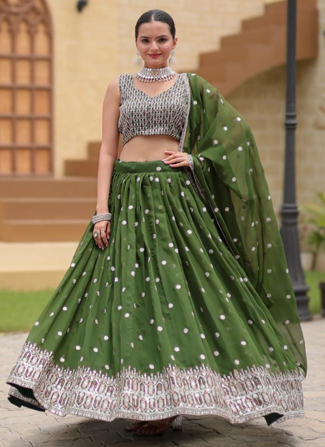 Georgette Green Party Wear Embroidery Work Lehenga Choli